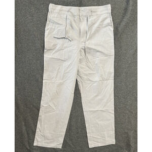 Women's Grey Summer Drawstring Wide Leg Loose Cotton Linen‎ Palazzo Pants Sz L